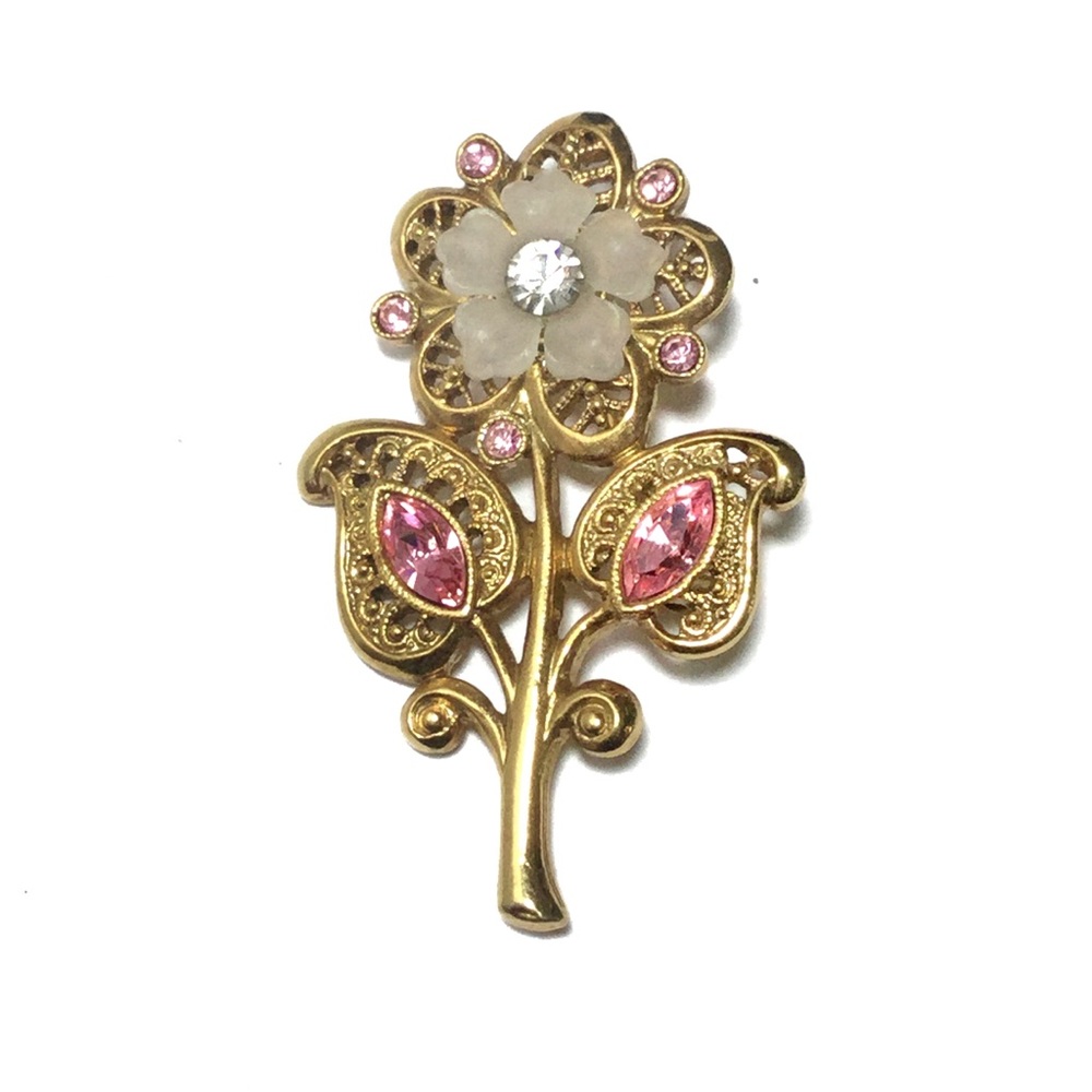 Gold Tone Sparkly Dainty Flower Brooch/ Pin